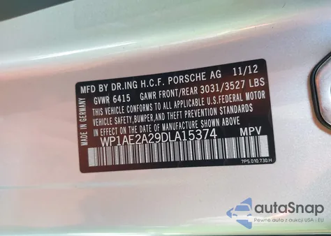 2013 Porsche Cayenne Hybrid S z USA, uszkodzony, nr VIN WP1AE2A29DLA15374